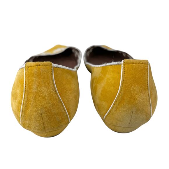 Tabitha Simmons Suede Embroidered Eyelet Flat 39 Gold Mustard 9 - Picture 8 of 12